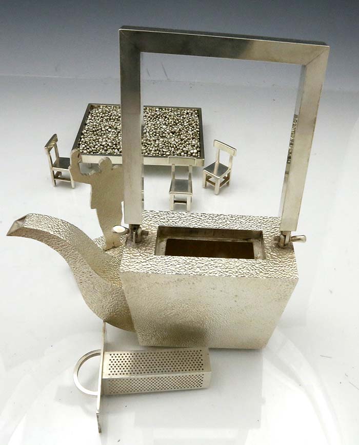 sterling silver teapot with chairs by Christina Y Smith