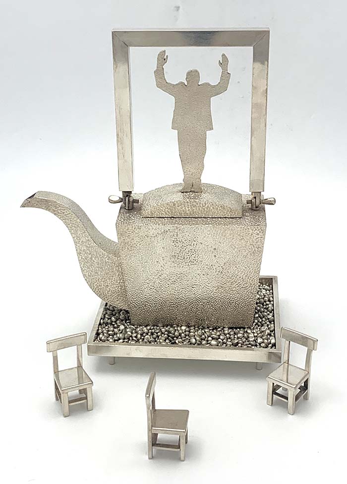 Christina Y Smith sterling silver teapot with chairs