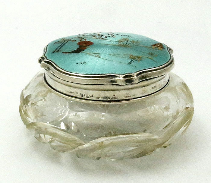 antique sterling abnd glass powder jar