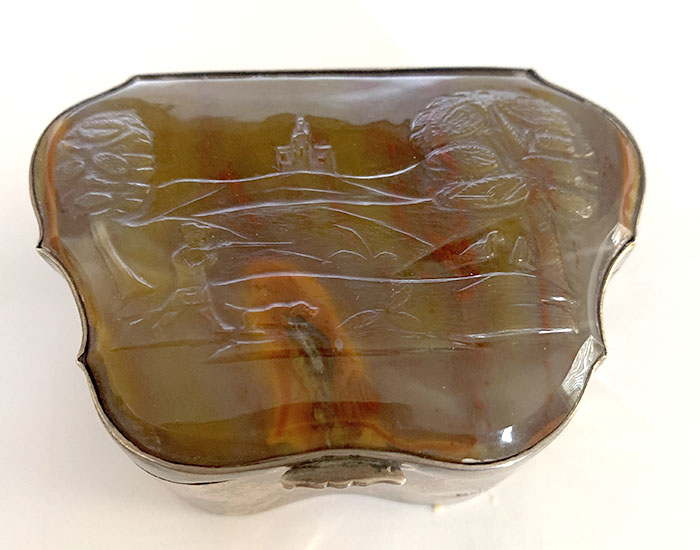 Scottish antique silver and carved agate box Glasgow 1905