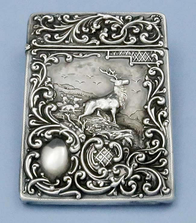 English silver card case with stag