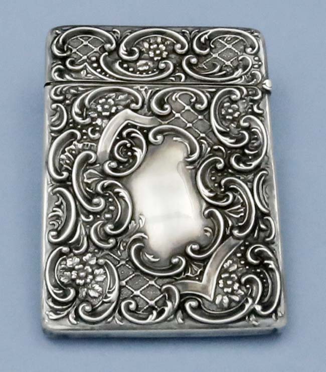 English antique silver card case