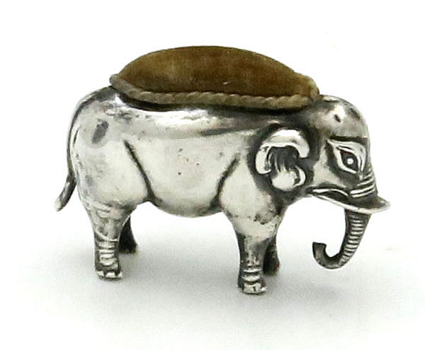 English silver elephant pin cushion Birmingham 1909