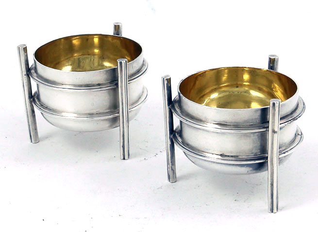 pair of Ford antique sterling silver salts with gilt interiors