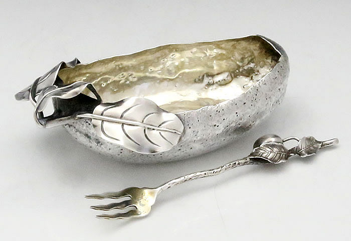 Gorham sterling silver antique olive dish and fork