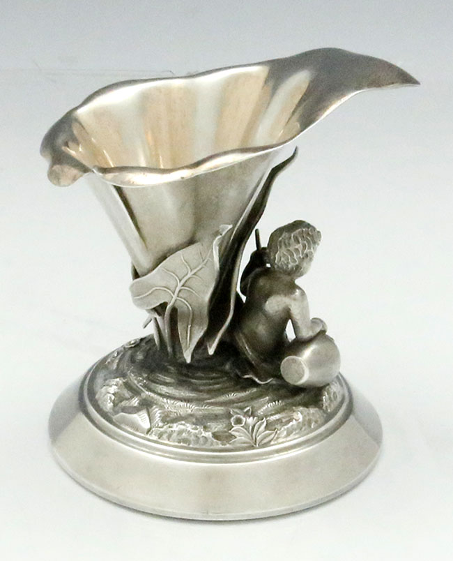 antique silver George Sharp American sterling silver vase with cherub