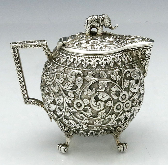 Indian antique silver Kutch region elephant cream jug