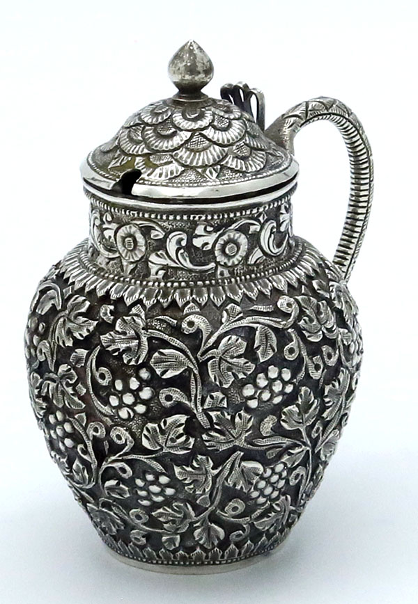 Indian antique silver mustard pot snake handle
