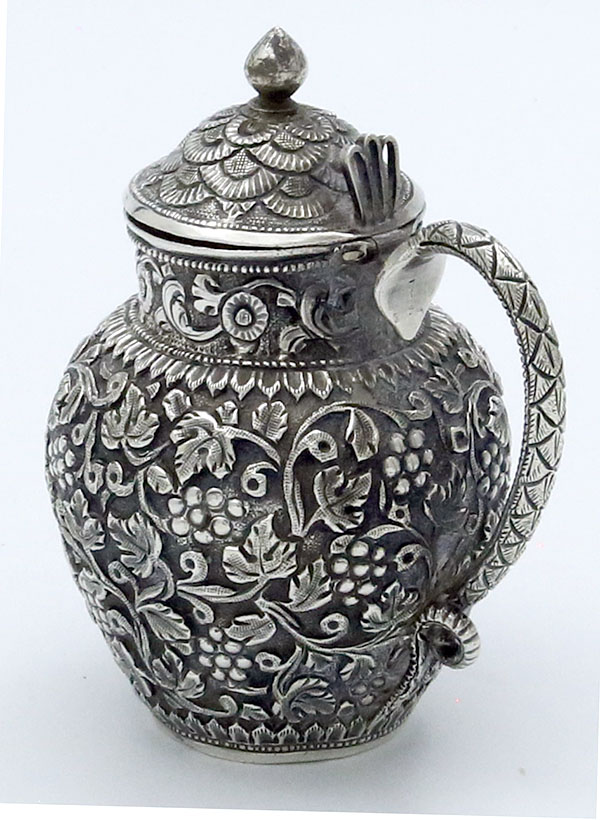 snake handle on Indian silver mustard pot