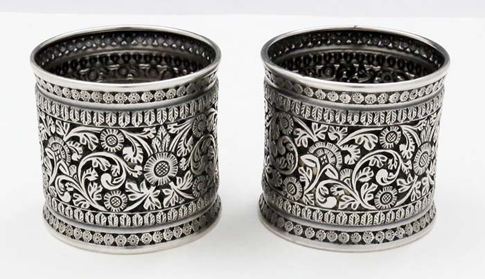 pair of Kutch region Indian antique silver napkin rings