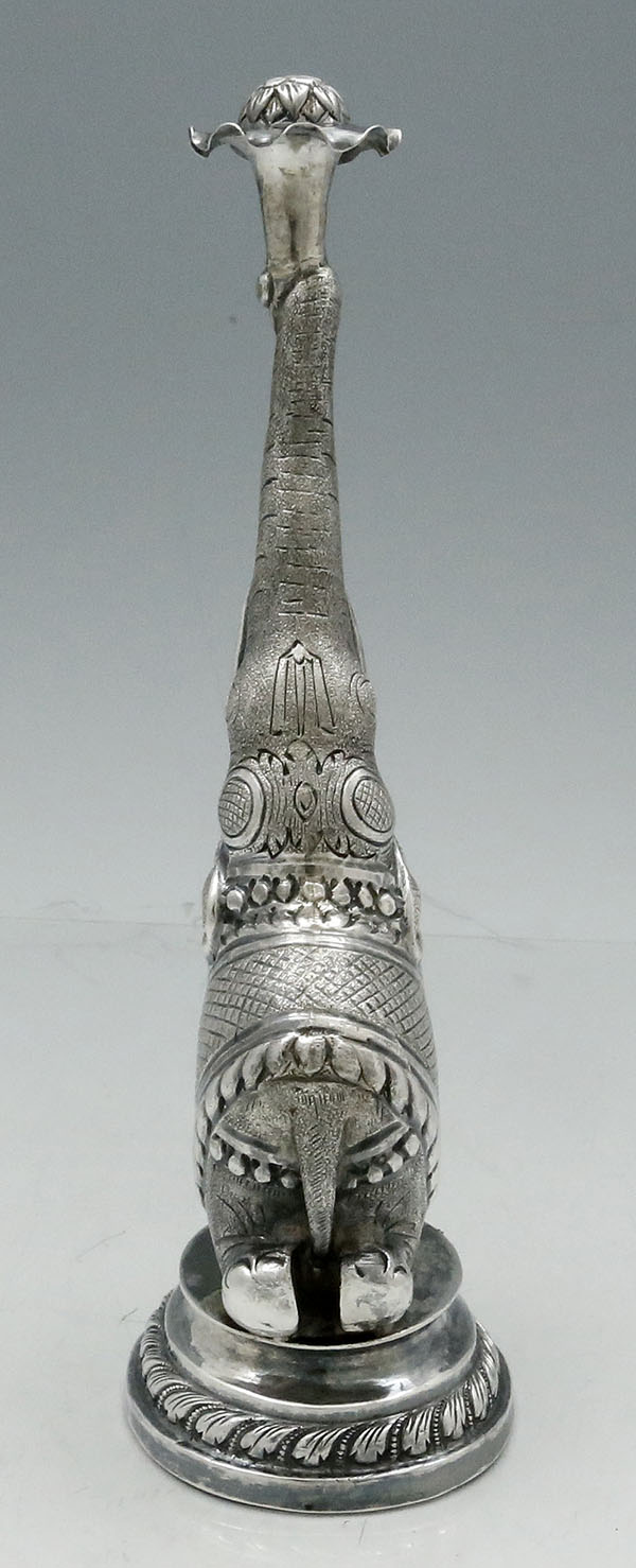 Indian antique silver rose water sprinkler elephant form