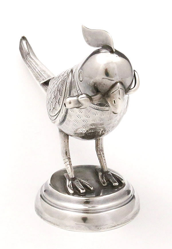 antique 900 silver spice container form of bird