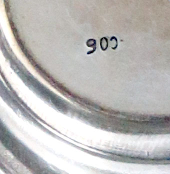 mark of 900 silver on bird spice container