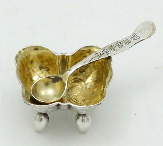 Tiffany antique sterling butterfly salt with spoon