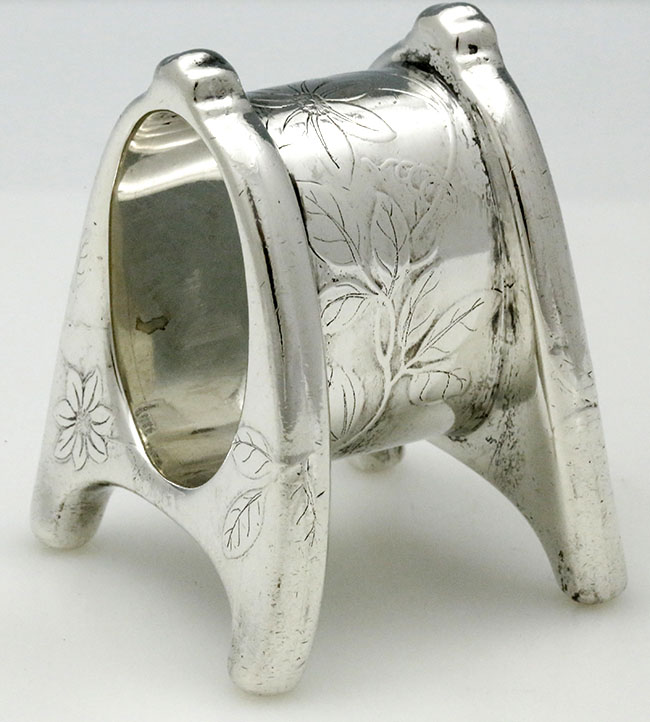 Tiffany wishbone shaped sterling napkin ring acid etched
