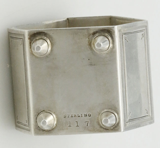 bast of Egyptian style American sterling napkin ring with applied sphinx