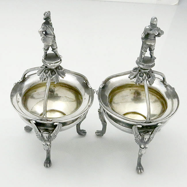 pair of Wood & Hughes antique coin silver salts