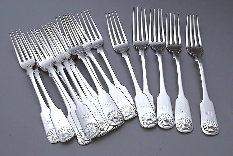 Bailey & Kitchen coion silver dinner forks in Shell pattern