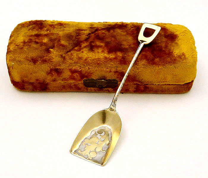 Sterling antique etched gold washed shovel on box