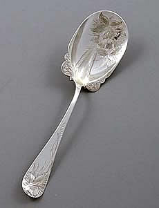 antique sterling bright cut engraved serving spoon