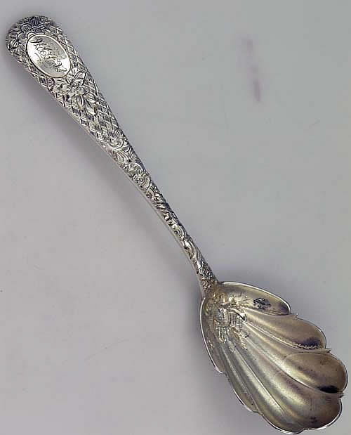 Krider hand engraved sugar spoon antique sterling silver