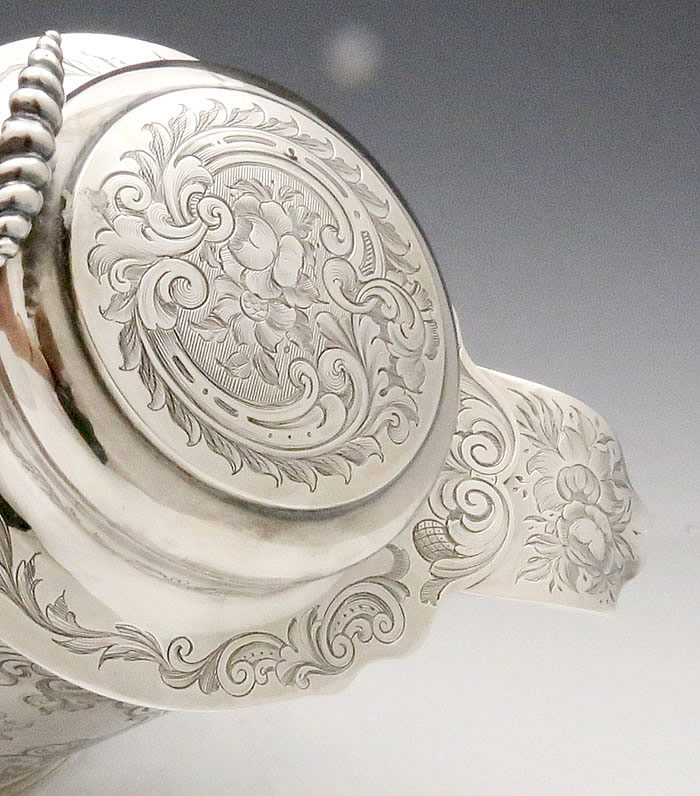 engraved lid of antique coin silver tankard