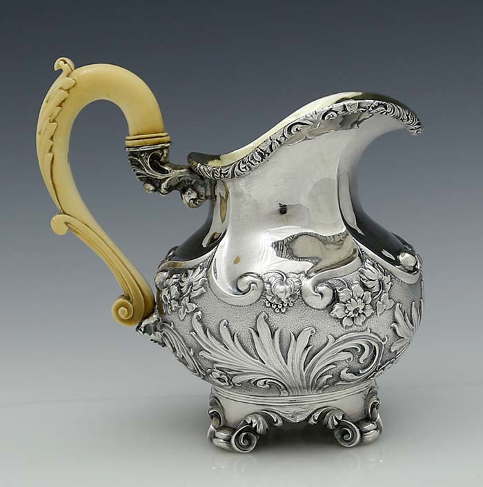 antique silver Belgian cream jug from three piece tea set