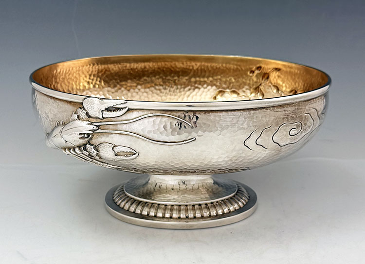 antique sterling silver hammered aesthetic lobster bowl Bigelow Kennard