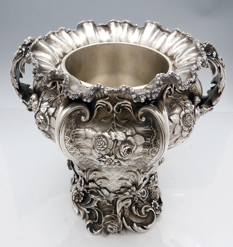 top view of antique Engllish silver wine cooler by Benjamin Smith London 1827