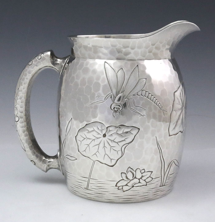 antique sterling hammered American silver pitcher 