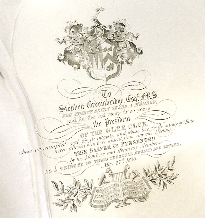 Engraved insscription on Benjamin Smith tray