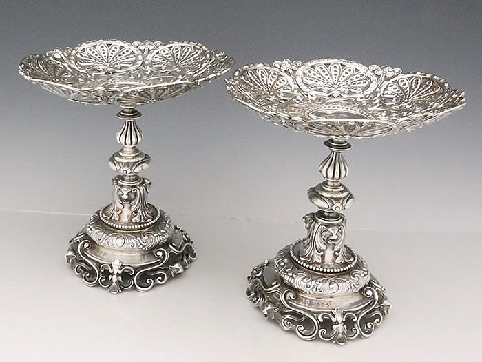 pair of English antique silver compotes Robert Garrard London 1973