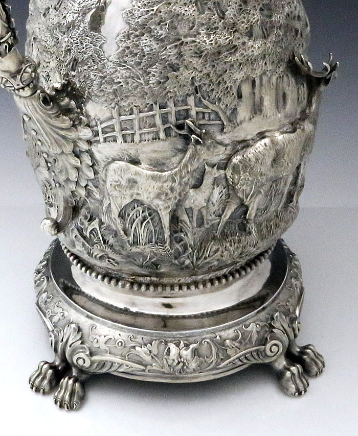 feet of English antique silver stag flagon London 1886