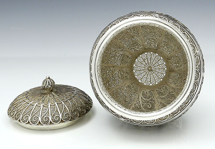 Indo Portuguese filigree covered bowl silver antique