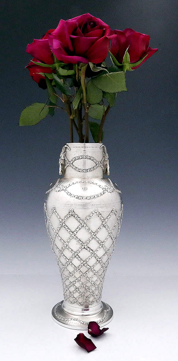 French antique silver vase engine turned