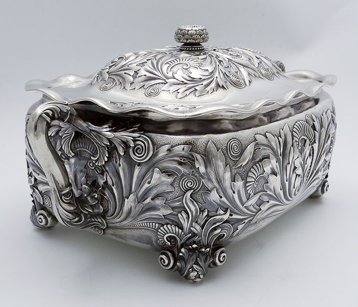 Unusual Gorham chased antique sterling silver tureen 