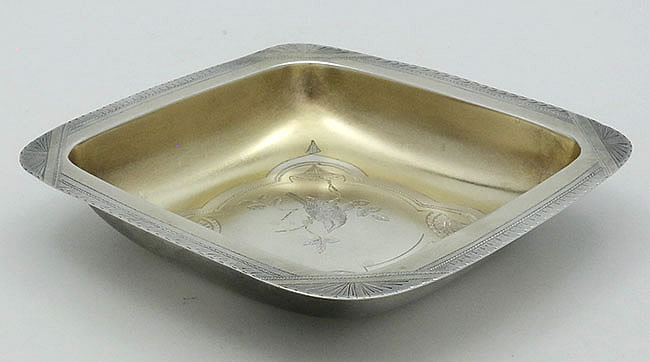 Gorham engraved square plate bowl birds