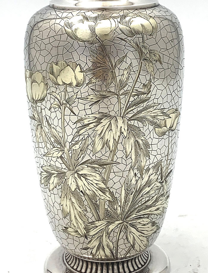 floral decoration on a Gorham sterling silver antique vase