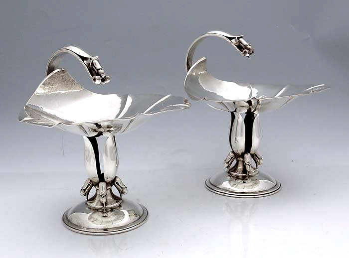 pair of bon bon compotes by Carl Poul Petersen hammered sterling
