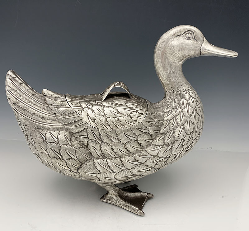 Portuguese silver duck tureen