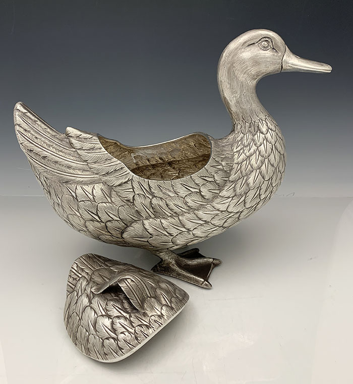 removable lid Portuguese silver sterling duck shaped tureen
