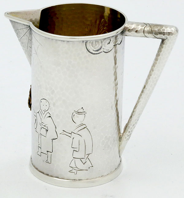Shiebler antique sterling cream pitcher engraved with mixed metals