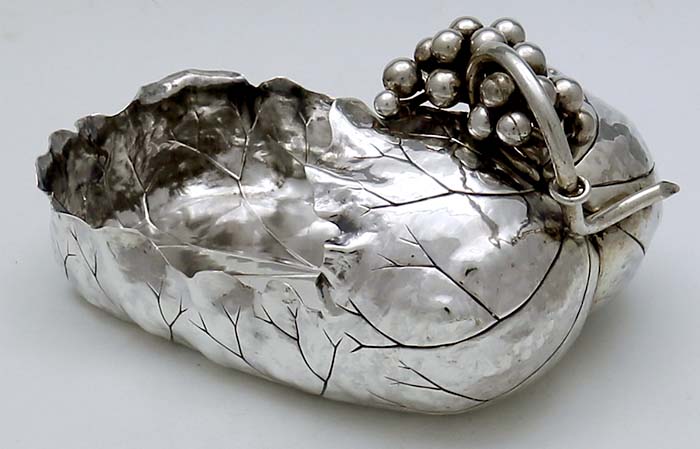Shiebler leaf bowl with applied grapes and matching spoon circa 1880 antique silver