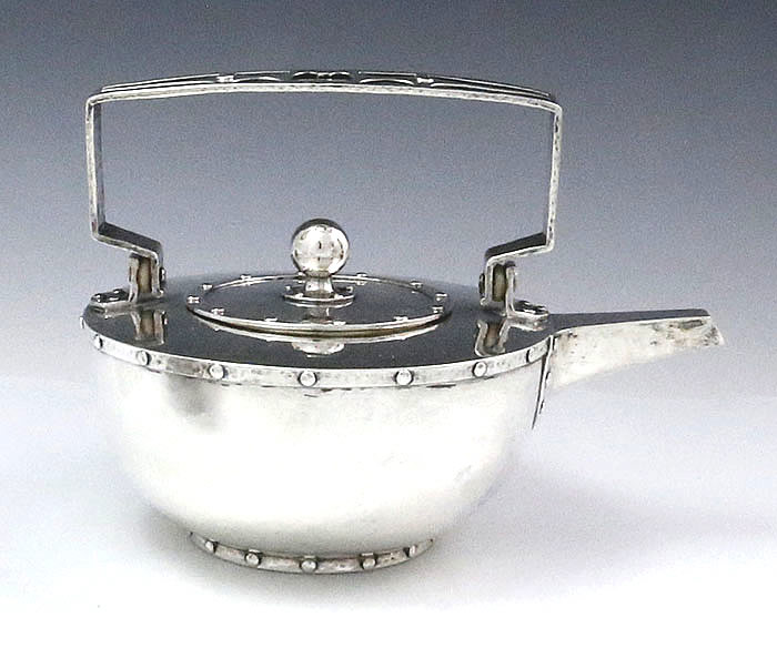 Shreve sterling hammered teapot with applied strap work