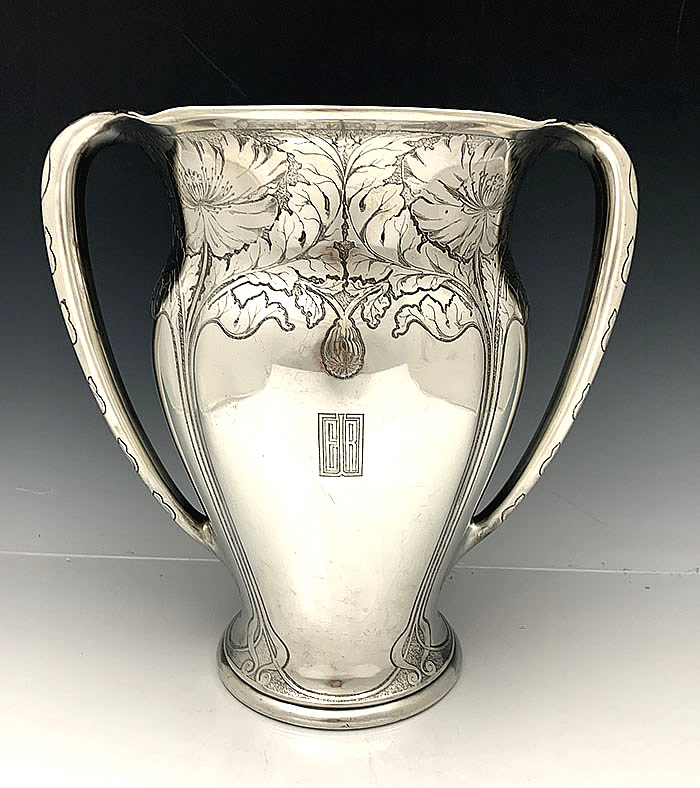 Tiffany antique sterling silver acid etched vbase two handle Circa 1907