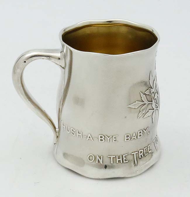 Tiffany antique sterling baby cup acid etched