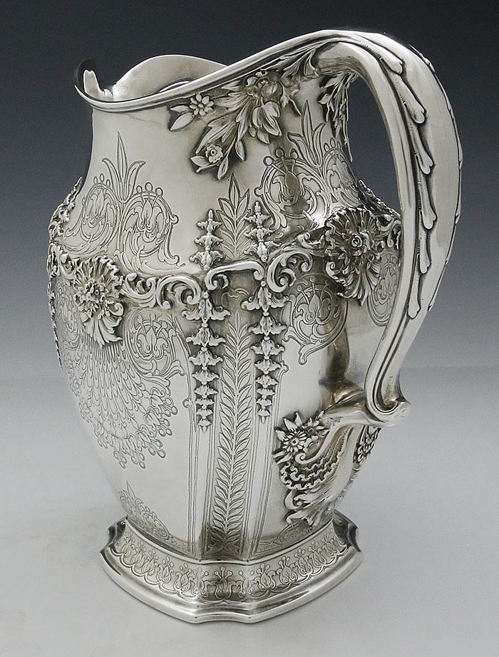 Tiffany applied and acid etched sterling pitcher