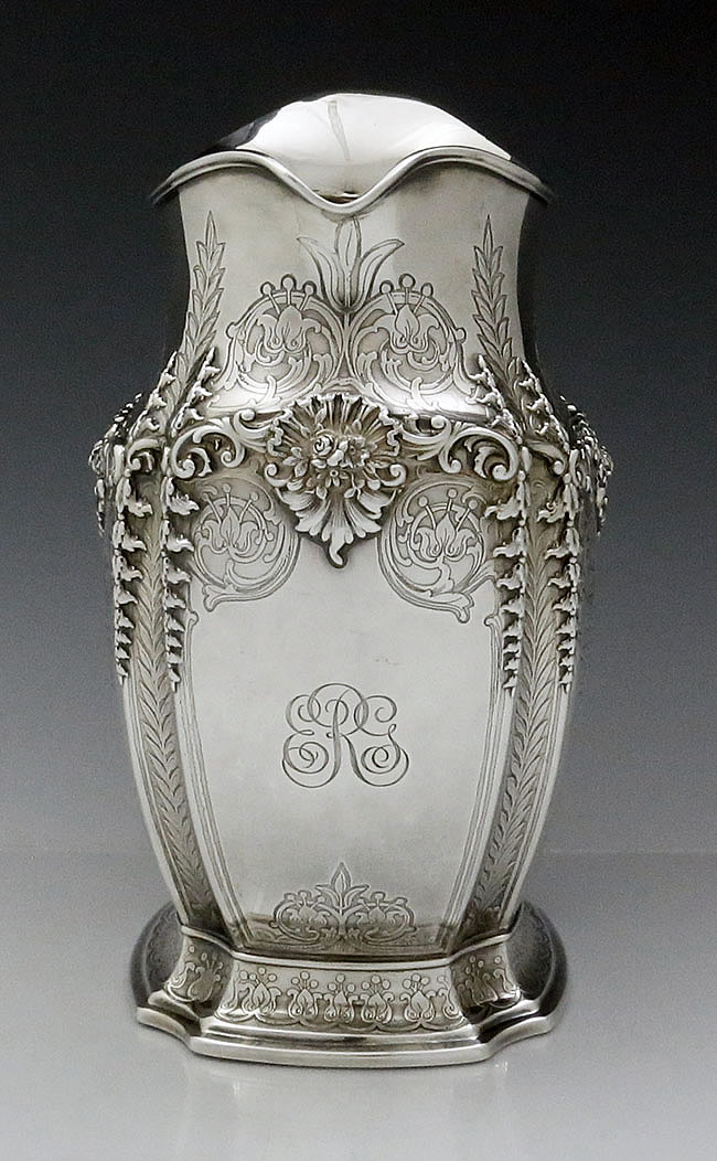 Tiffany sterling applied and etched pitcher