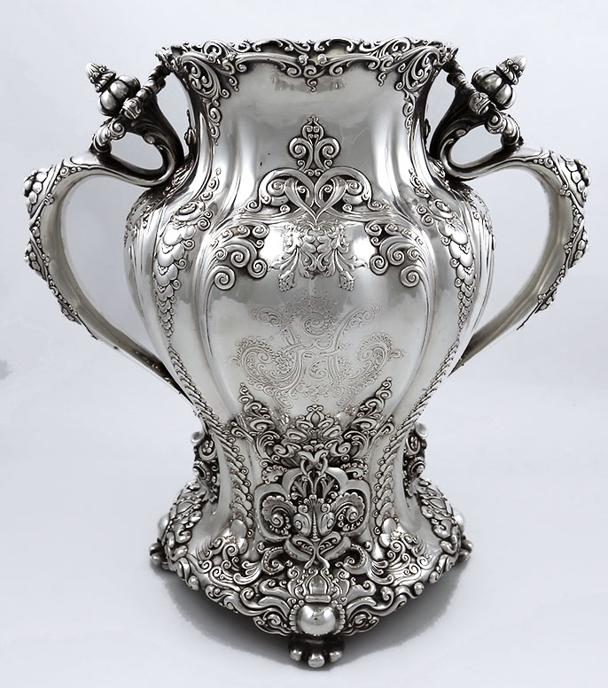 Tiffany chased and applied two handle vase Curran