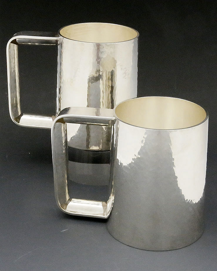 pair of hand hammered sterling silver mugs by William Frederick Chicago silversmith